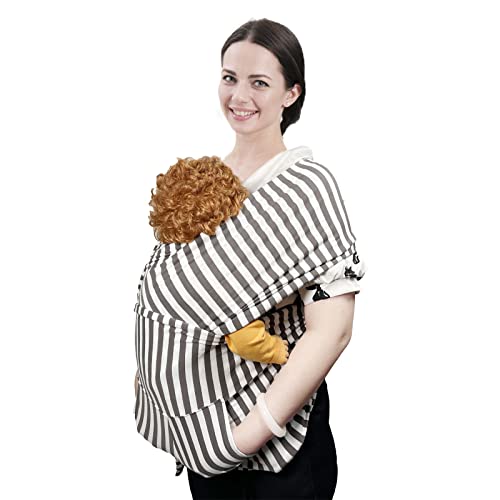 Image of Baby Wrap Carrier, Soft Child Carrier Sling, Stretchy Infant Sling, Perfect for Newborn Babies and Children up to 35 lbs (Grey Stripe)