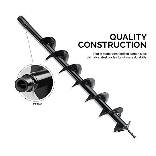 HILTEX 10246 6" x 30" Steel Auger Bit | 3/4" Shaft | For Planting Trees and Bedding, Bulbs, Seedlings, Gardening | Ice Fishing - Thumbnail 2