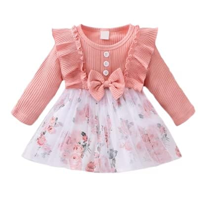 OMLIOMALI Baby Girl Dungry Dress | Long Sleeve | Infant Casual Dress | Ruffle Print Clothes