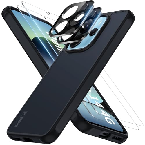 COPIKE Funda Mate para Xiaomi Redmi Note 14 4G (No para 5G) con 2 Piezas Cristal Templado y 2 Protector de Lente Cámara, Carcasa Antigolpes Helada Translúcida Antihuellas, Negro