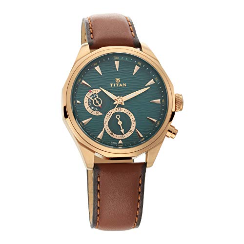 Titan Regalia Maritime Green Dial Quartz Multifunction Leather Strap watch for Men-NS1829QL01 - Image 2