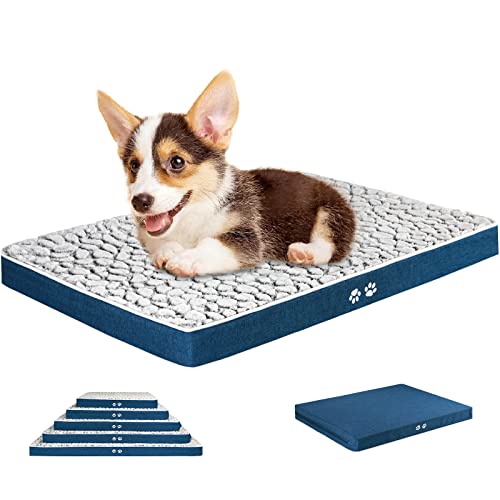 KROSER Dog Bed Crate Mat for Small, Medium, Large and Extra Large Cats, Stylish Dog Pad Mattress (Cool & Warm) with Waterproof Linings, Pet Mat with Removable Machine Washable Cover, Grey/Navy KROSER Dog Bed Crate Mat for Small, Medium, Large and Extra Large Cats, Stylish Dog Pad Mattress (Cool & Warm) with Waterproof Linings, Pet Mat with Removable Machine Washable Cover, Grey/Navy