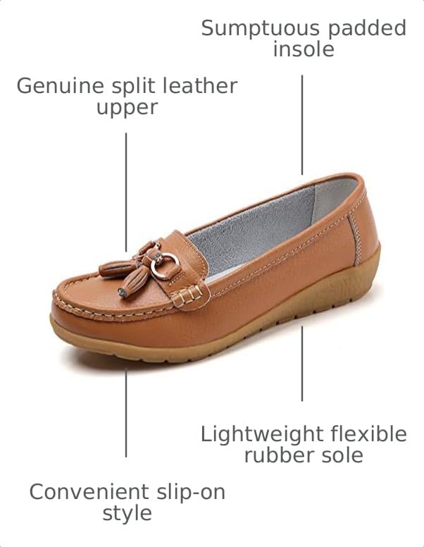 Image of Shoes Loafers for Women Classic Leather Loafers Casual Slip-On Boat Shoes ComfortWalking Moccasins Soft Sole Shoes