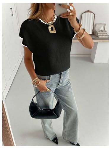 Image of SOLY HUX Women's Short Sleeve Sweater 3D Floral Sweaters Pullover Tank Tops Knit Vest Trendy Fashion Clothing