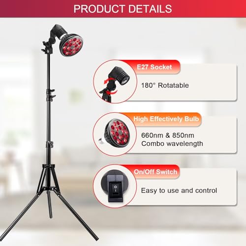 Image of wolezek Red Light Therapy Lamp, 660nm Red and 850nm Near Infrared LED