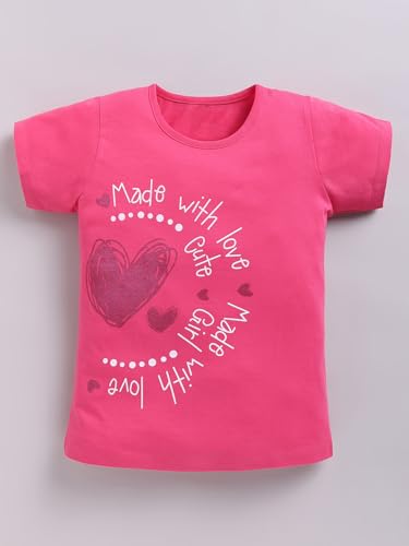 Image of Amazon Brand - Jam & Honey Girls Cotton Graphic Printed Half Sleeves T-Shirt | Regular Fit | Soft & Breathable | Age 2-8 Years (Available in Pack of 5 & Pack of 3)