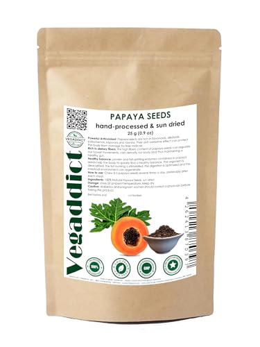 100% Natural Sun Dried Papaya Seeds | High Papain & Carpain (digestive enzymes) Content | No Additives | Vegan...