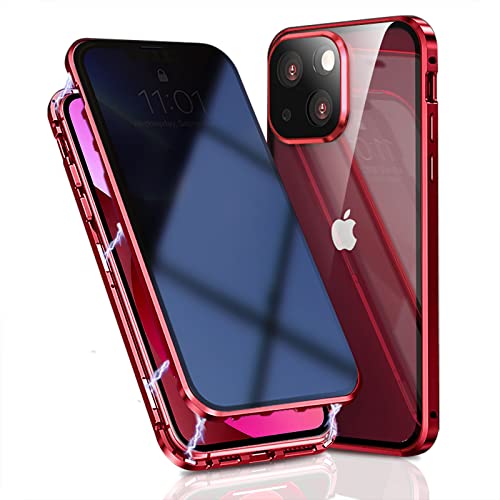 OMGZONE Privacy Case for iPhone 14 Magnetic Cover,Screen Protector built-in Anti-peep Tempered Glass Full Cover with Camera Protector,360 Degree Metal Bumper Case for iPhone 14,Red