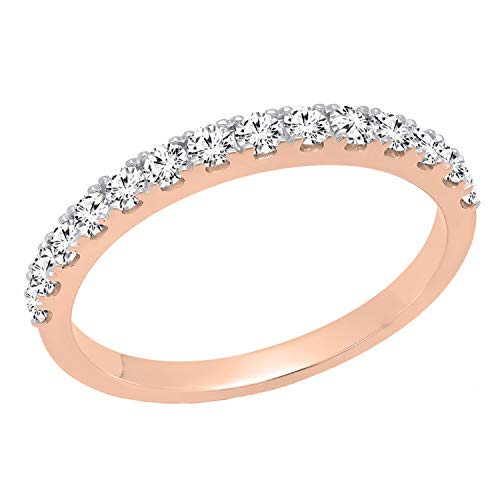 Dazzlingrock Collection Alianza de boda de 0,50 quilates (quilates) con diamantes blancos redondos cultivados en laboratorio, para mujer, oro rosa de 14 quilates, talla 5, Oro rosa Diamante cultivado