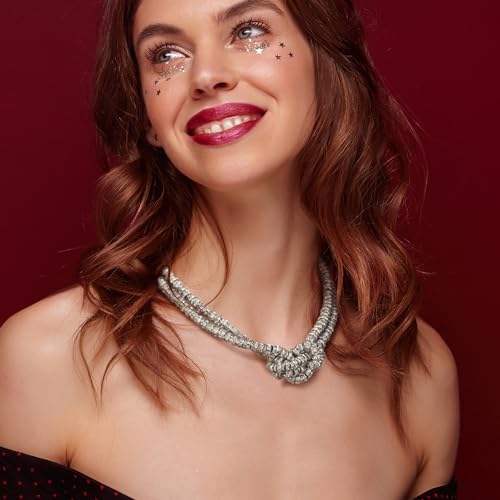 Statement Bib Knot Necklace, Bling Double-Layered Rhinestone Chunky Rondelle Beads Infinity Choker Collar Necklace for Women Trendy, Dress Prom Costume Christmas Party Formal2