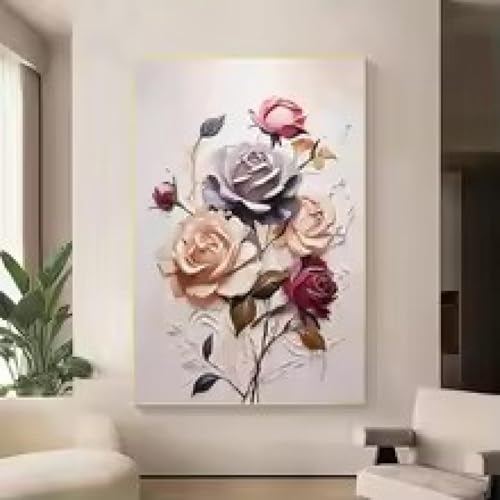Peinture sur toile de roses rose et bleu XBTYKPB, tableau mural encadré 30x45 cm pour salon