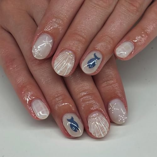 Short Press on Nails Square Fake Nails White Acrylic Nails Summer...