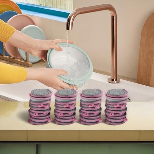 Lot de 40 éponges à vaisselle double face pour le nettoyage de la maison, côté filet en éponge douce et côté en soie en nylon pour enlever les taches...