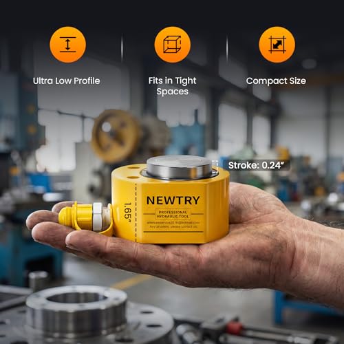 Image of NEWTRY 5T Low Profile Hydraulic Jack Porta Power Kit + CP-180 Manual Hydraulic Hand Pump, Industrial Mini Hydraulic Cylinder, Stroke 0.24 inch