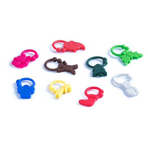 eBuyGB Mixed 9 Piece Xmas Themed Silicone Wine Glass Tags Drink Identifier Marker Ring Charms - Party Favour Decoration
