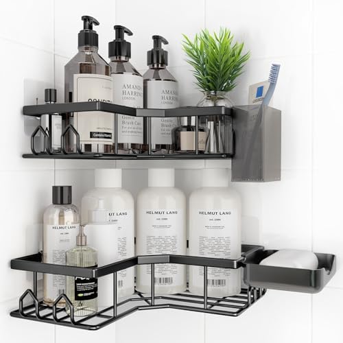 Adhesive Shower Caddy, 4 Pack Corner Bath Organizer, Rustproof Stainless Steel Shower Shelves with Large Capacity, No Drilling Shelves for Bathroom Storage, Home, Kitchen Décor