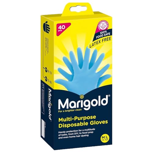 Welari Marigold - Guanti in gomma usa e getta multiuso, 40 pezzi, M/L, in lattice, per pelli sensibili, resistenti, multiuso, per cucinare, pulire, fai da te, biglietti di ringraziamento (1 confezione