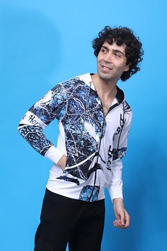 Image of YELLOW TREE Trendy Men Polyester Printed Regular Fit Hooded Sweatshirt For Men (F Bluehorsepattern-001-L) White