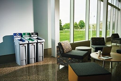 Image of Rubbermaid Commercial Products SLIM JIM Recycling Station 3-Stream Landfill /Mixed Recycling /Compost Bin /Can /Kit /Station, 23 Gal, for Kitchen /Classroom /Office /Education /Commercial Facilities