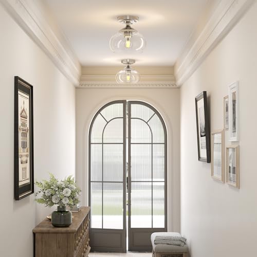 Image of VONLUCE Industrial Semi Flush Mount Ceiling Light, Brushed Nickel