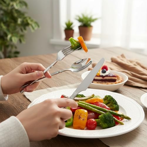 Image of 20 Pcs Silver Cutlery Set for Dining Table the Perfect Lightweight Silim Handle Tableware Including Dinner Spoon, Dinner Fork, Dinner Knife, Dessert Spoon & Dessert Fork