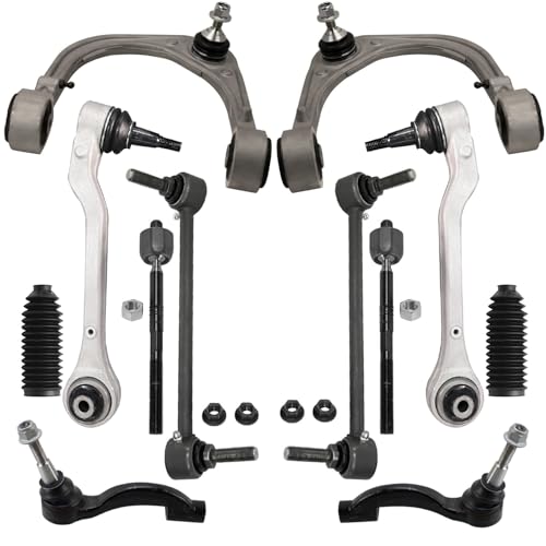 Image of Detroit Axle - RWD 12pc Front End Kit for 2014 2015 Cadillac CTS, 4 Lower Rearward and Upper Control Arms with Ball Joint 4 Inner and Outer Tie Rods 2 Sway Bar Links 2 Boots Replacement