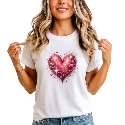 Image of Sparkling Heart Valentine's Day Womens Graphic T-Shirt Romantic Love Tee 3XL (26-28) White