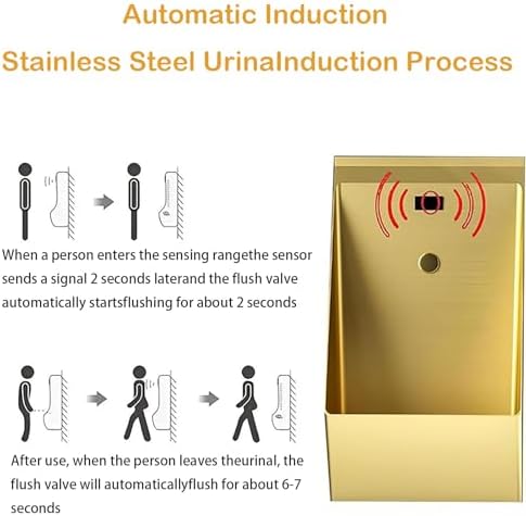 Automatic Sensor Urinal for Men, Touchless Flushing Stainless Steel Wall-Mounted Urinals, Ideal for Bars, Hotels, and Shops - Pink Finish