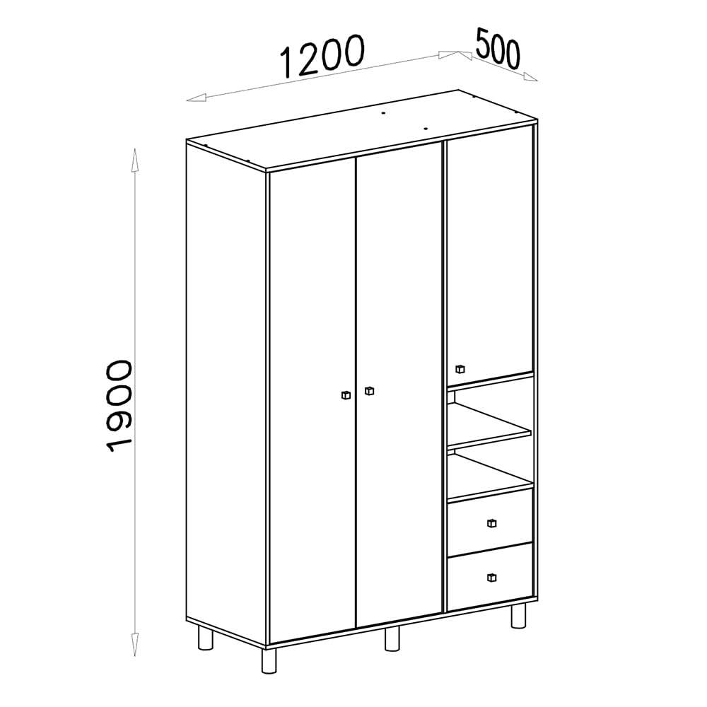 Lomadox Jugendzimmer Set 2-teilig mit 1 Kleiderschrank, 1 Kommode in weiß mit Eiche und grau