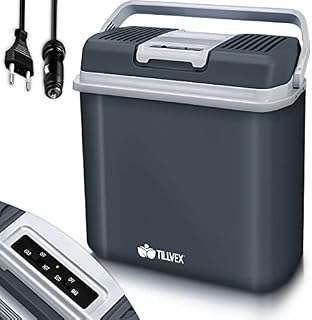 tillvex Lodówka elektryczna 24 l, mini lodówka 230 V i 12 V, do samochodów osobowych, na kemping, chłodzi i ogrzewa, tryb ECO (szara)