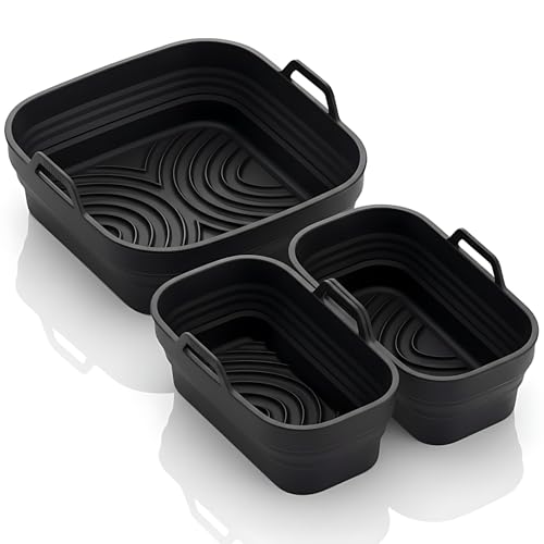 FRITTI Silikonform Heißluftfritteuse 3 Silikonformen für Airfryer Kammern Air Fryer Zubehör Silikon Backform rechteckig BPA frei. Auflaufform für Ninja Philips Cosori Tefal Silikoneinsätze