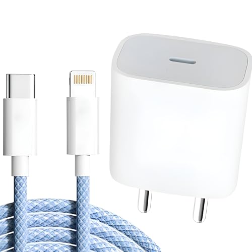 Image of 20W Fast USB C Charger Compatible with iPhone 14 /14 Plus Pro Max /14 Pro Max /14 Mini /13 /12 Max /Xs Max /XR /X /8Plus,iPad Adapter Devices with 1 Meter Nylon Braided Type-C to Lighting Data Cable PD, Blue