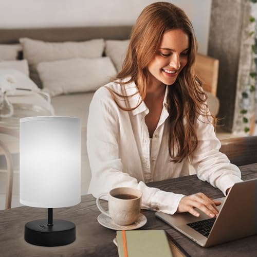 Image of DEGNJU Small Bedside Table Lamp, Gray Fabric Shade, 9 Inch, 1 Pack | Mini Minimalist Design, Round Shade, For Bedroom Night Stands, Desk Reading Lamp, Dorm Room Living Room Office