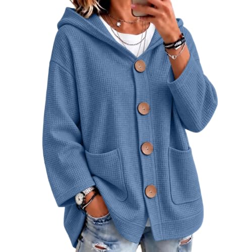 MaMiDay Waffle Cardigan Hoodie for Women Button Long Sleeve Baggy Loose - image 1