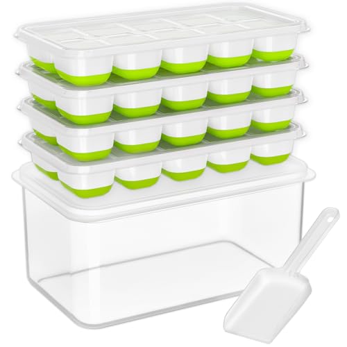 Comparison: Best Ice Cube Molds 4 DOQAUS Ice Cube Tray with Lid and Bin, 4 Pack Silicone Plastic Ice Cubes Trays for Freezer with Box/Container, Stackable with Storage Iced Bucket Kits, Scoop, for RV, Soup, Food, Cocktail, Coffee