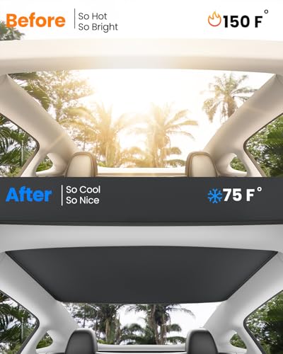 Image of REEVAA Tesla Model 3 (2026-2020) Sunshade Roof Accessories, Black | OEM Fit; Full Blackout & Heat-Blocking; Protect Interior & Reduce A /C Workload; Unobstructed Rearview Mirror Visibility
