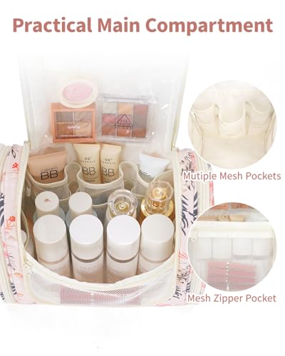 Image of Hanging Travel Toiletry Bag Cosmetic Make up Organizer for Women and Men, Beige Bird (Large),