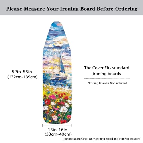 Image of Easy Installation 15x54 Oil Art Sailboat Floral Print Ironing Board Cover - Elastic Edge, Fit Standard Size Iron Board Cover, Stain Resistant, Setup for Effortless Ironing Experience