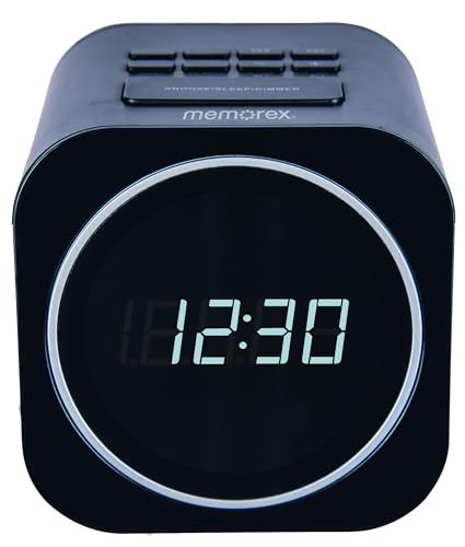 Memorex MX-CR140 Clock Radio with USB Charging | Dual Alarm Clock with FM PLL Radio, Sleep Timer, Snooze Function & 0.6” White LED Display | Compact Bedside Digital Alarm Clock with Battery Backup
