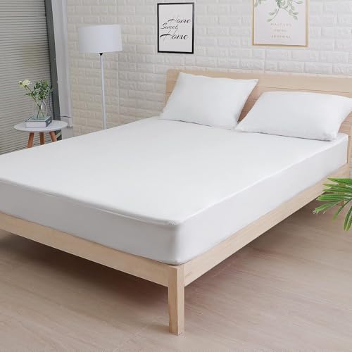 Image of Waterproof Mattress Protector Queen Size 75x60 - Waterproof Terry Cotton Mattress Protector /Bed Cover Queen Size Bed - White Color - Water Proof Mattress Protector for Kids Urine