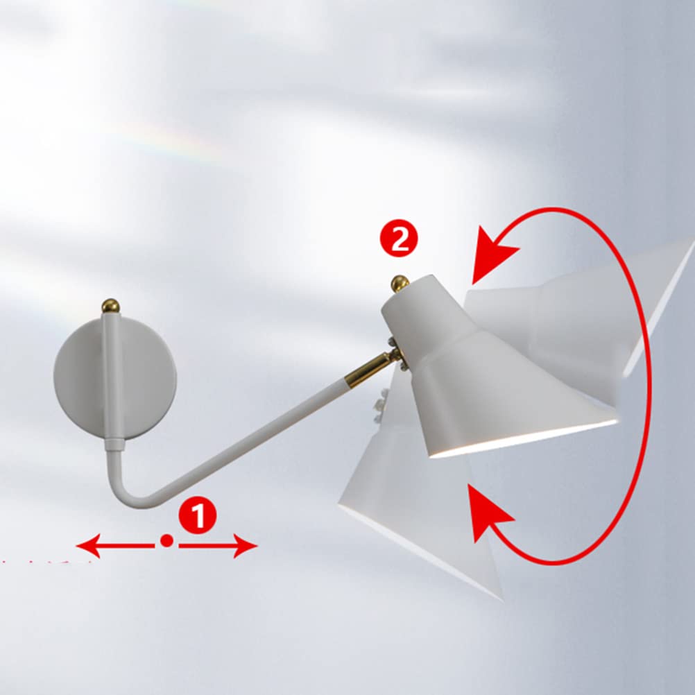 ZBZFGE Lámpara de Pared de Brazo Largo de Metal con Interruptor de Encendido/Apagado de Cable enchufable, Aplique de Pared de Lectura con Brazo oscilante E27, luz Nocturna Junto a la Cama para