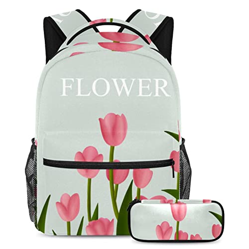 Sac à dos motif tulipe multicolore grand volume avec trousse à crayons intégrée