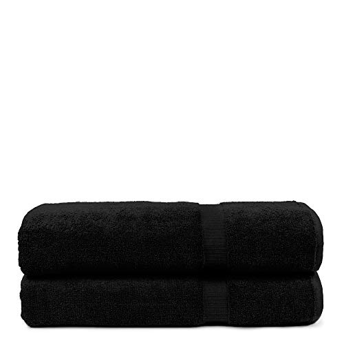 Image of BC BARE COTTON Luxury Hotel & Spa Towel Turkish Bath Sheets Dobby Border (Black, Bath Sheets - Set of 2)