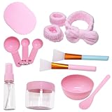 11 pcs Face Mask Mixing Bowl Set with Face Wash Headband and Wristband, Facial Mask Bowl Spatula Stick Brush Spray Bottle Puff Soaking Bottle Gauges and Headband with 2 pcs Wristband