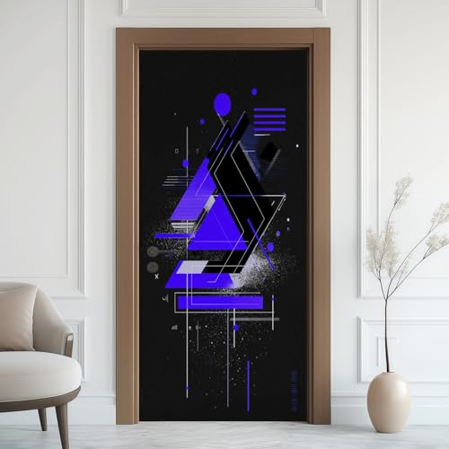 Technology Art Geometry - Adhesivos para puerta, despegar y pegar, maquinaria futurista, papel pintado, autoadhesivo, estilo industrial, impermeable, extraíble, vinilo para puerta, 80 x 215 cm