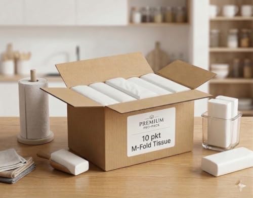 M Fold Tissue Paper - 1300 Piece 10 Packets | Soft & Absorbent White Paper Towels | Compatible with M-Fold Tissue Dispensers | For Office, Home & Commercial Use