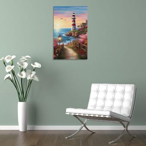 Phare côtier murale déco tableau impression sur toile salon 12x18inch