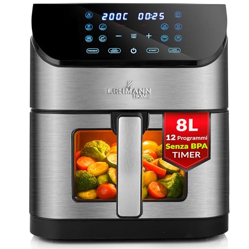 LEHMANN Friggitrice ad Aria XXL 8 Litri, 1800 W, Air Fryer...