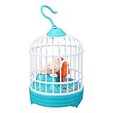 Mini Singing Chirping Bird Toy Voice Control Bird in Cage Simulation Bird Animal Recreation Toys for Kids Children 20x10.5cm ( talking parrot toy No Battery ) small bird toys Blue whistling bird toy