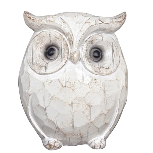 QIAOIDEA Rustic Carved Owl Figurine - Chubby Owl Decor for Home and Office - Shelf Desktop Cabinet Fireplace Mantel